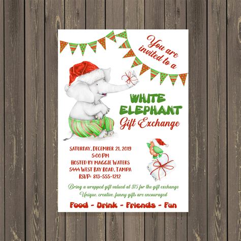 White Elephant Party Invitations Christmas Gift Exchange - Etsy