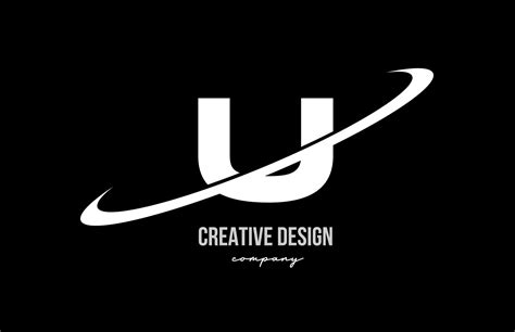 Black white U alphabet letter logo with big swoosh. Corporate creative template design for ...