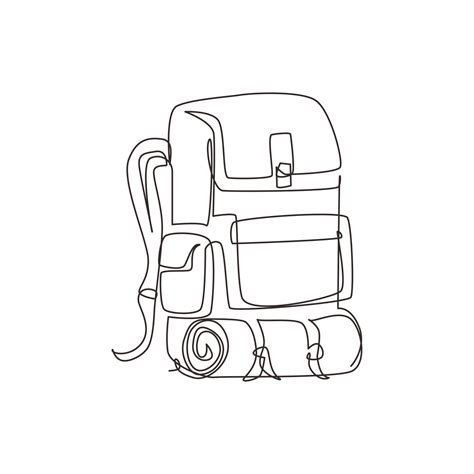 Single continuous line drawing camping backpack for hiking, travel and ...