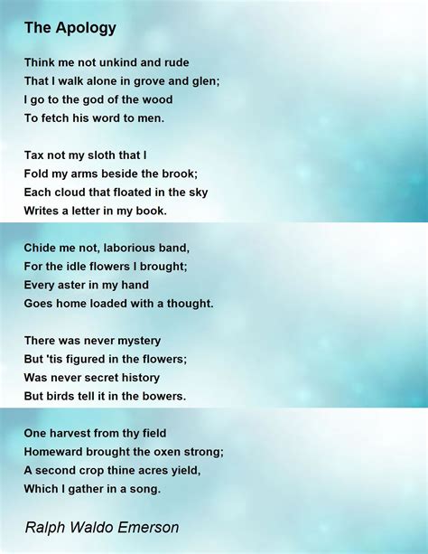 The Apology Poem by Ralph Waldo Emerson - Poem Hunter