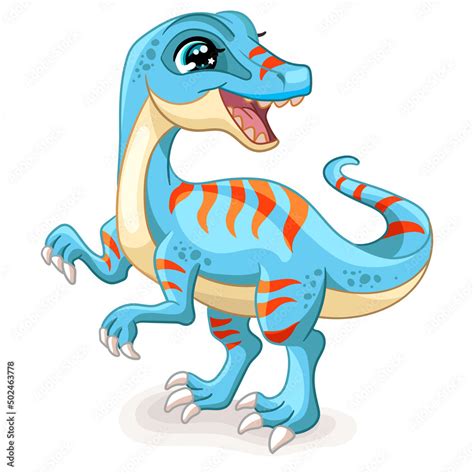 Cute cartoon dinosaur blue velociraptor vector illustration Stock ...