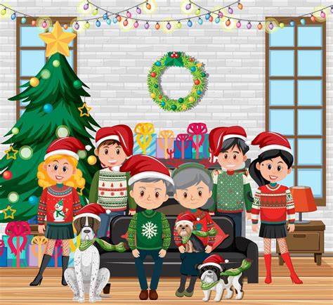 Happy family celebrating Christmas in a house 5358477 Vector Art at ...