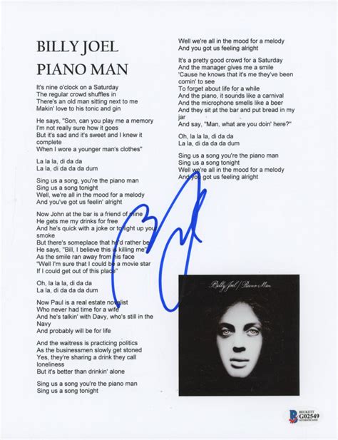 Billy Joel Signed "Piano Man" 8.5x11 Lyrics Photo (Beckett COA ...