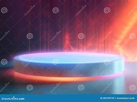 Ai Generated.Round Marble Podium with Neon Lighting Stock Illustration - Illustration of show ...