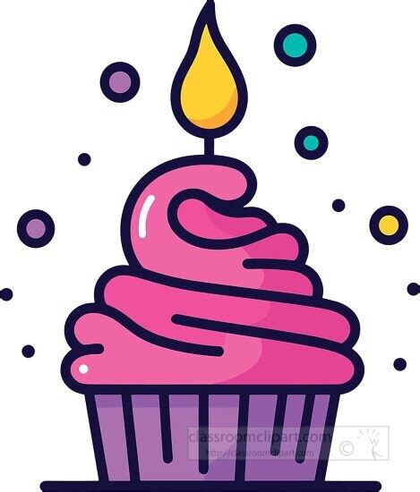 Birthday Clipart-pink birthday cupcake with candle clip art