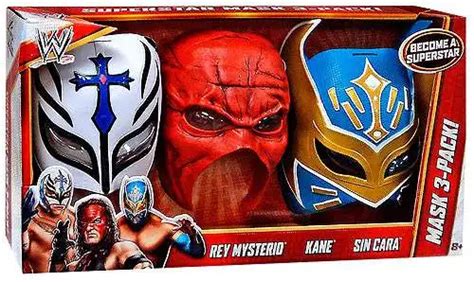 WWE Wrestling Rey Mysterio, Kane Sin Cara Mask 3-Pack Mattel Toys - ToyWiz