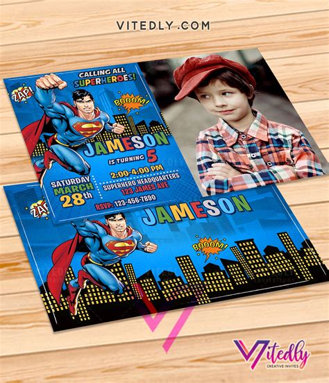 Superman Birthday Invitations with Photo and FREE Thank you card – Vitedly