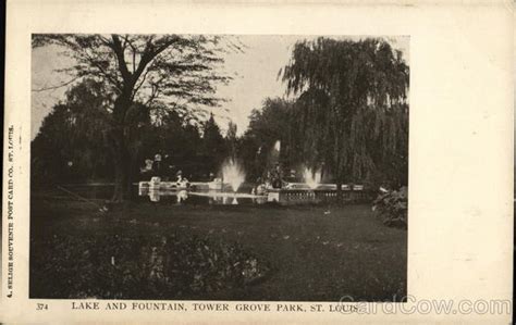 Lake and Fountain, Tower Grove Park St. Louis, MO Postcard