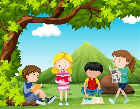 Four kids reading books under the tree | Kids reading books, Kids ...