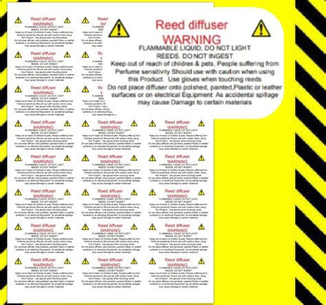 Reed Diffuser Safety Warning Labels Warning Stickers Sheet | Etsy Australia