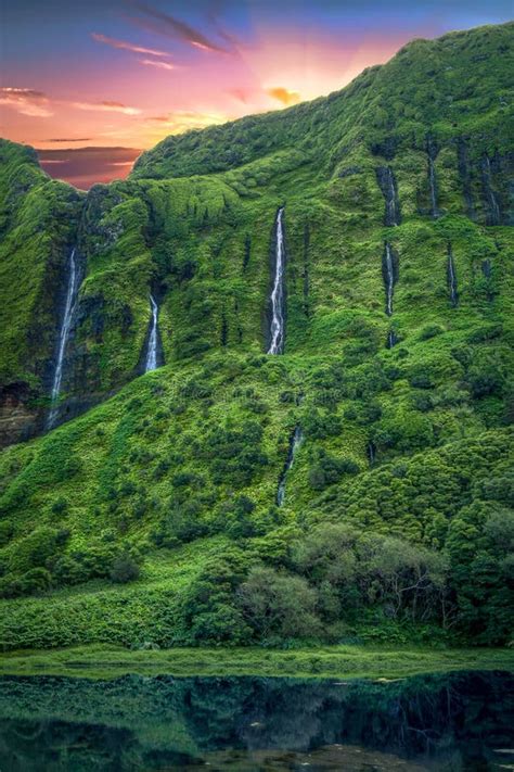 Waterfalls in Flores Island (Azores) Stock Image - Image of miguel ...