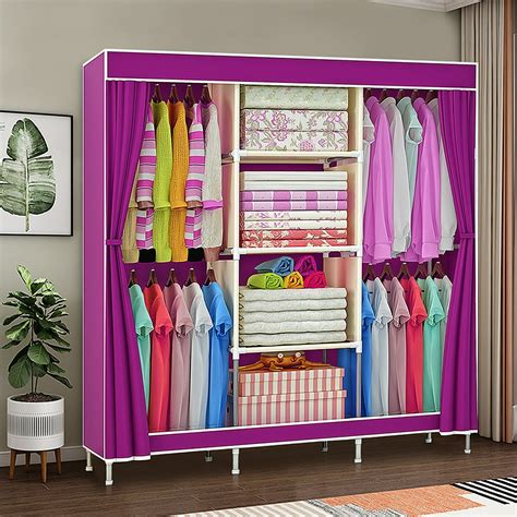 Portable Closet Storage Organizer Wardrobe Clothes Rack with Shelves ...