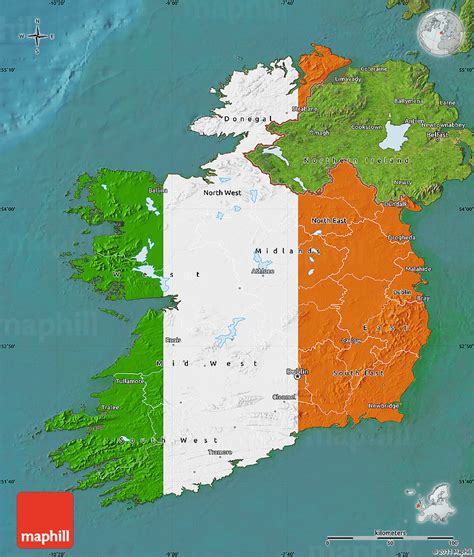 Flag Map of Ireland, satellite outside