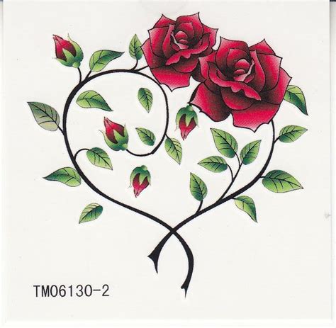 Waterproof temporary tattoos two roses heart-shaped[WST12901] | Flower ...