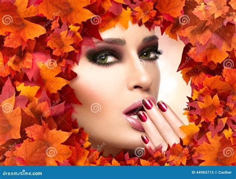 Autumn Makeup and Nail Art Trend. Fall Beauty Fashion Girl Stock Image - Image of closeup ...