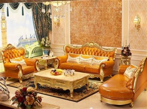 OE-FASHION Luxury orange leather sofa set AS07