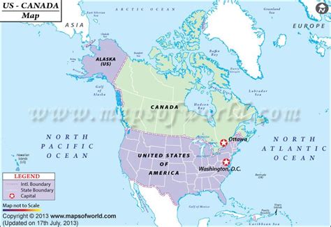 Download the map of US and Canada with major cities that exhibit the ...