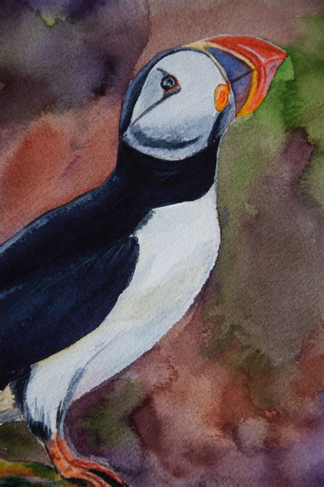 Puffin watercolor painting Iceland puffin painting puffin | Etsy