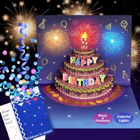 GEBURTSTAGSKARTE, 3D FEUERWERK Pop Up Geburtstagskarte, Happy Birthday Musik ... EUR 17,65 ...