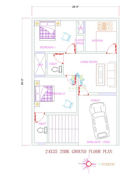 24X35 East Facing 2 BHK House Plan-102 – happho