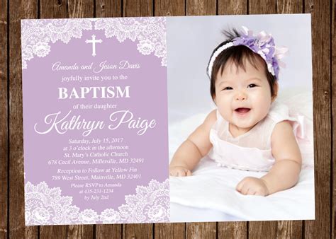 Baptism Invitation, Lace, Purple - Digital or Printed | Christening ...