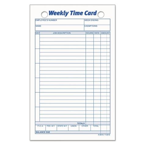 TOPS Employee Time Card, Weekly, 4 1/4 x 6 3/4, 100/Pack -TOP3016 - Walmart.com - Walmart.com