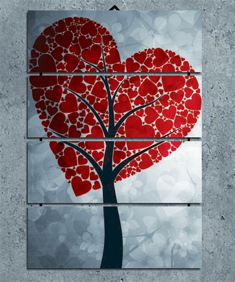 a red heart shaped tree with leaves on it's trunk is shown in this metal artwork