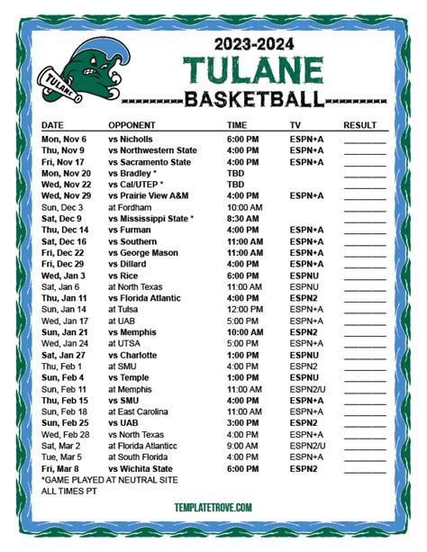 Tulane Basketball Schedule 2024-24 Schedule - Brynne Maisey