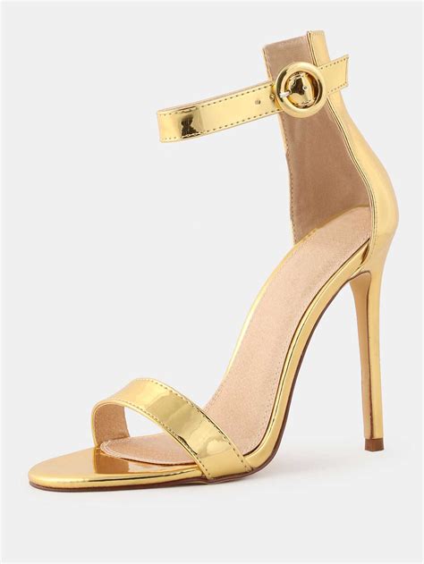 Metallic Ankle Strap High Heels GOLD -SheIn(Sheinside)