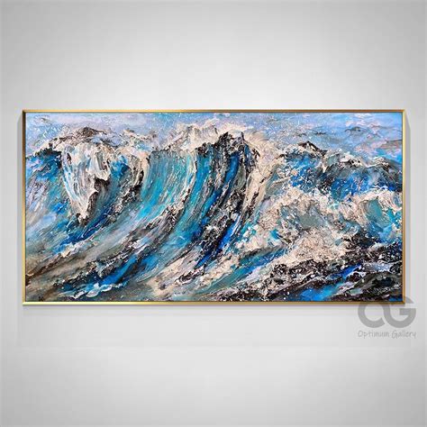 Textured Ocean Wave Wall Art Large Framed Blue Sea Painting | Etsy