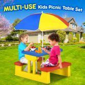 Kids Picnic Table Outdoor Multi-Colour Set with Umbrella