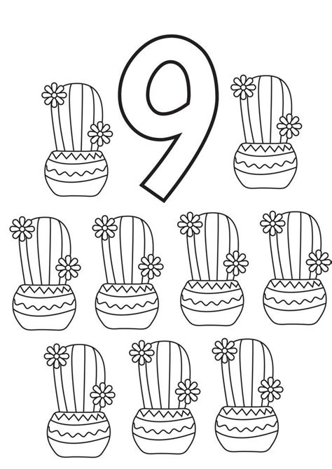 nine cacti preschool education printable numbers coloring pages 3405738 Vector Art at Vecteezy