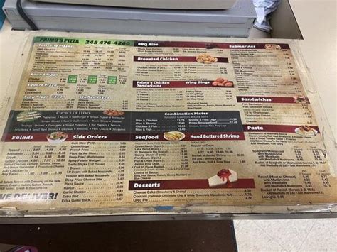 Menu at Primo's Pizzeria, Livonia, W Seven Mile Rd