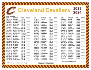 Printable 2023-2024 Cleveland Cavaliers Schedule