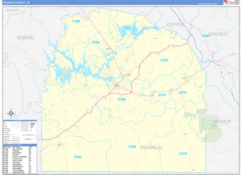 Franklin County, TN Zip Code Wall Map Basic Style by MarketMAPS - MapSales