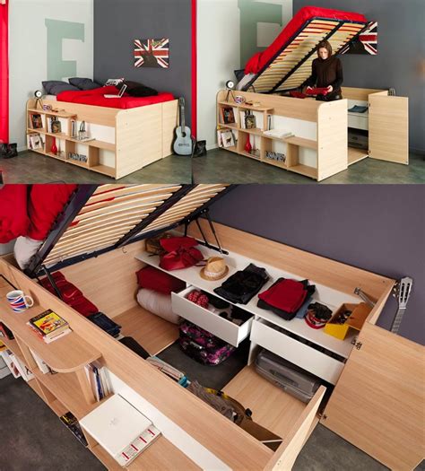 Kids Platform Bed With Shelves & Under Mattress Storage Compartment ...