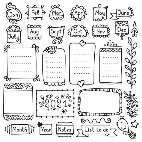 Premium Vector | Bullet journal hand drawn vector elements for notebook ...