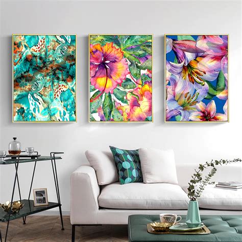 Abstract Floral Watercolor Wall Art Colorful Nordic Style Fine Art Canvas Prints – NordicWallArt.com
