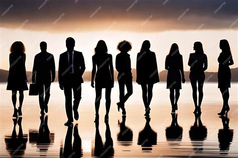 Premium AI Image | silhouette of a group of people walking on a beach