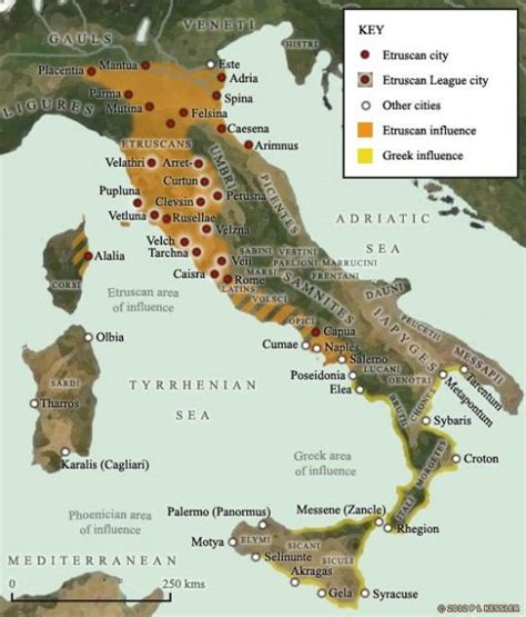 Map of Etruscan and Greek influence in Italy | Ancient history archaeology, Italy map, Ancient maps