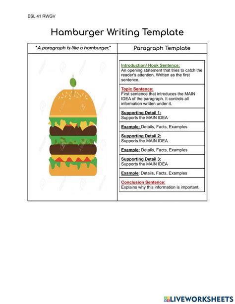 the hamburger writing template is shown