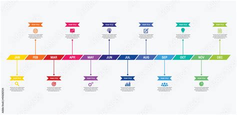 12 months or 1 year timeline infographic, timeline infographics for annual report and ...