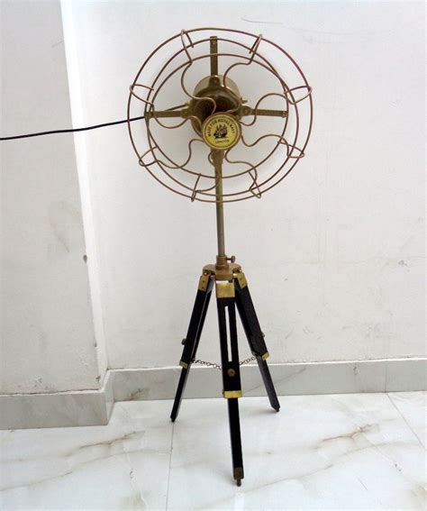 Vintage Style Fan Brass Floor Fan With Wooden Adjustable - Etsy