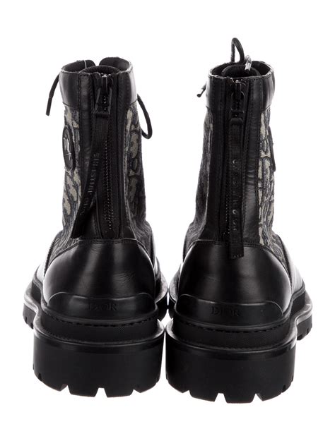 DIOR MEN Oblique Jacquard Leather Combat Boots w/ Tags - Black Boots, Shoes - DIORM21940 | The ...