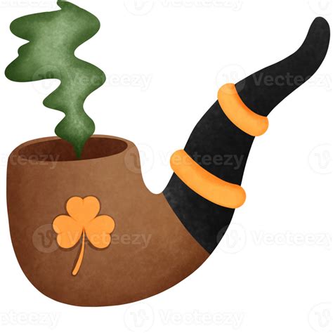 Watercolor pipe with a green smoke clipart. Irish culture concept illustration. 40351218 PNG