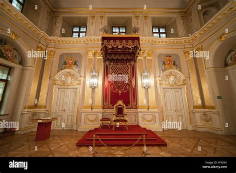 Poland, city of Warsaw, Royal Castle interior, throne in Senators ...