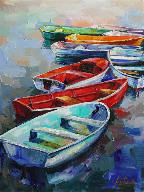 Painting Boats Landscapes Seascape Boats Harbor Wooden | Etsy