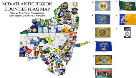 Mid-Atlantic states (NY, PA, NJ, DE & MD) county flags map : vexillology