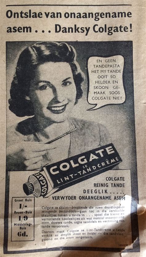 Colgate ad 1943 South Africa Colgate, Afrikaans, Trot, Vintage Ads, Oldies, Newspaper, South ...