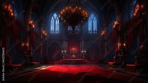 Vampire Dracula castle interior, victorian red furnitures. Halloween concept. Generative AI ...